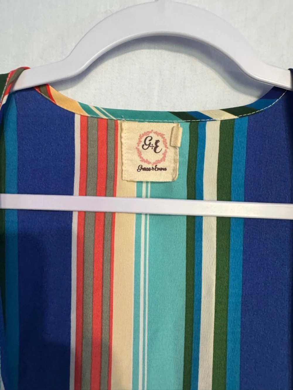 Grace & Emma Vertical Stripe Duster / Kimono - Blue, Green, Orange, Teal - Picture 3 of 4